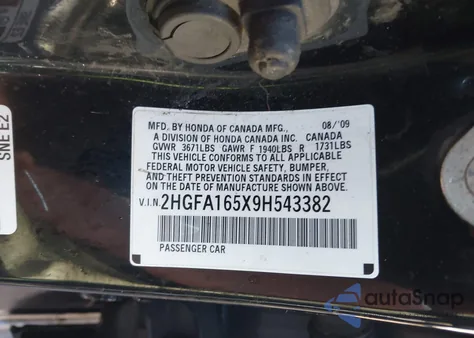 2009 Honda Civic Lx из США, поврежденный, VIN 2HGFA165X9H543382